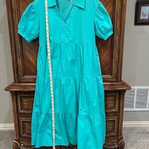 ENGLISH FACTORY 100% cotton poplin aqua midi dress Size MEDIUM Worn twice